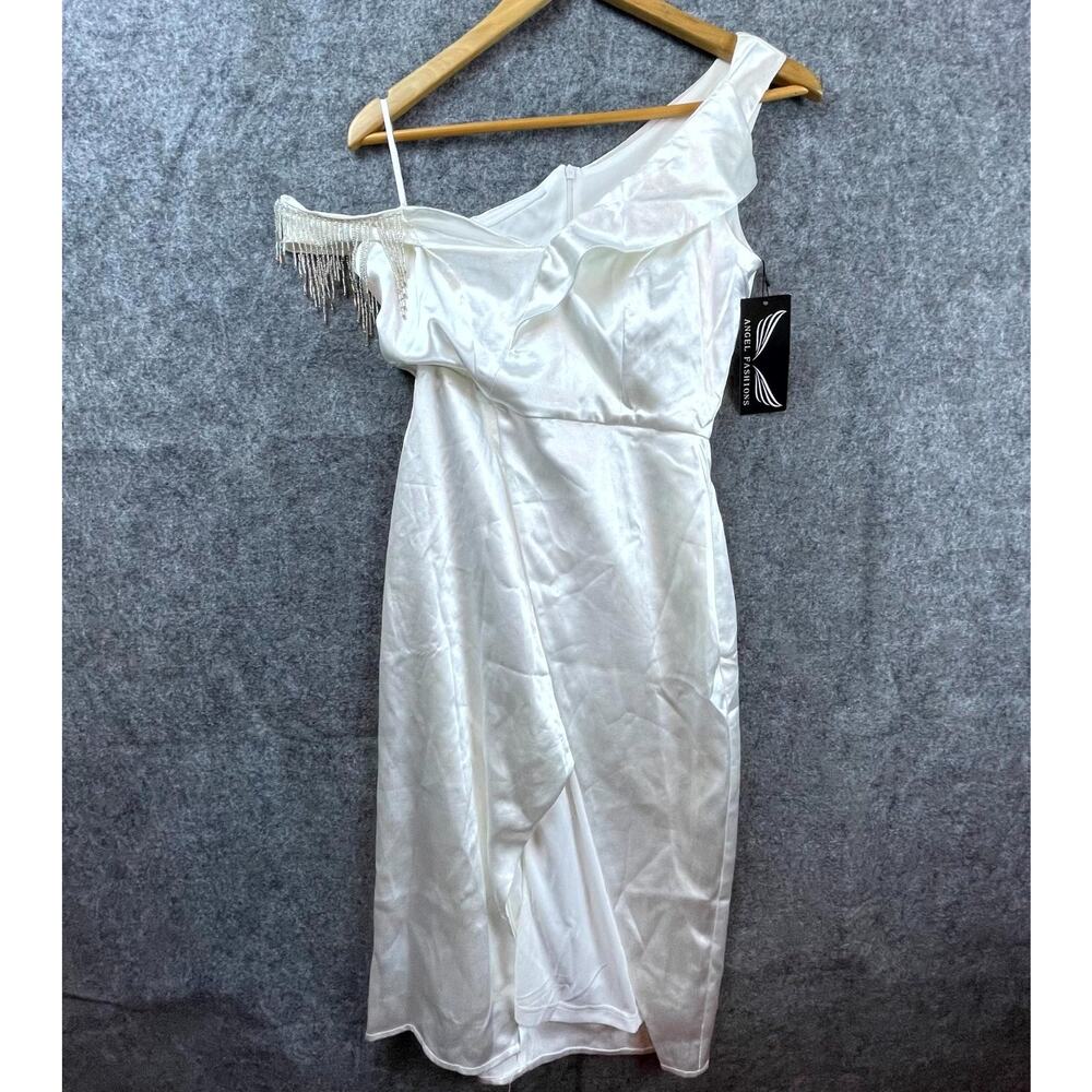 Angel Fashion Dress Womens S White‎ One Shoulder Beaded Fringe Nymphet Coquette